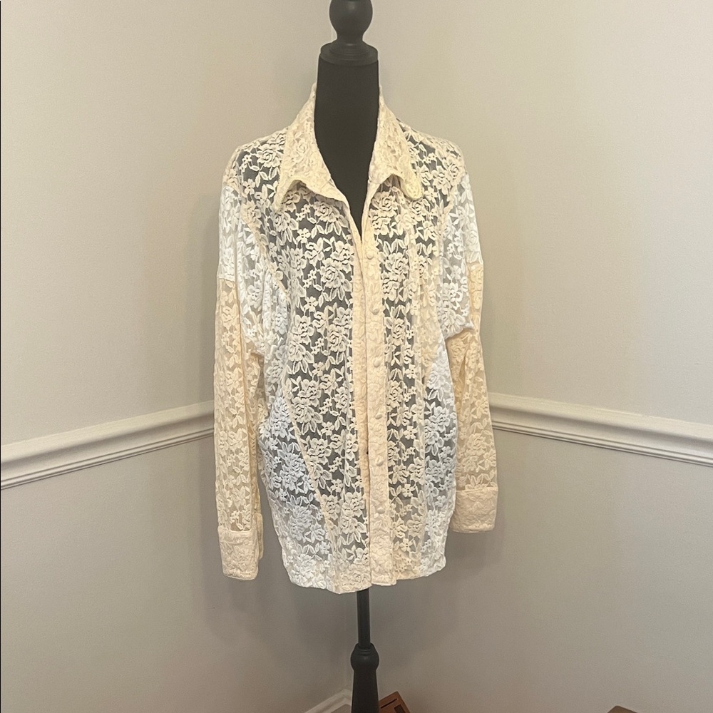 Free People Intimately Lace Button-Front Shirt Jacket